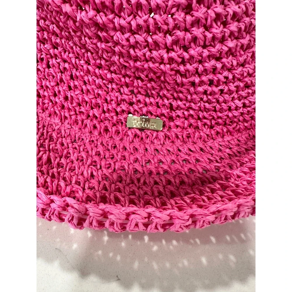 Trina Turk Womens Hot Pink Paper Straw Crochet Bucket Hat Summer Beach Sun Hat